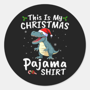 Adesivo Redondo O Dinossauro do Santa Hat T-rex Este É O Meu Paja 