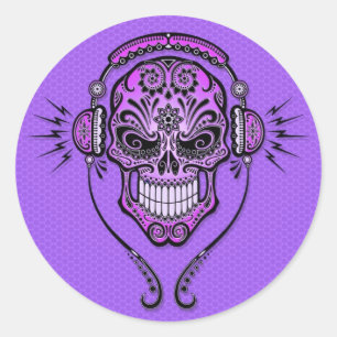 Adesivo Redondo O DJ roxo adoça o crânio