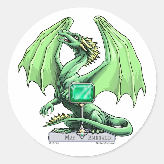 Adesivo Redondo O Dragão Birthstone de May: Emerald (Frente)