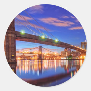 Adesivo Redondo O East River, ponte de Brooklyn, Manhattan