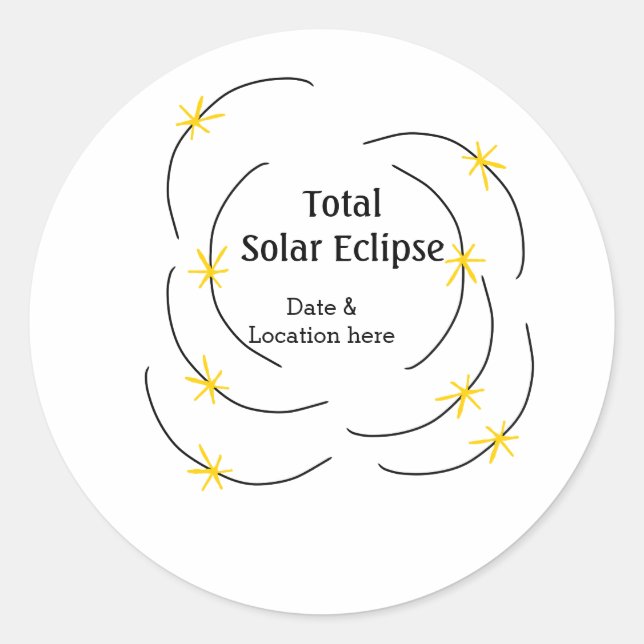 Adesivo Redondo O eclipse solar total adiciona data local metade d (Frente)