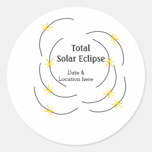 Adesivo Redondo O eclipse solar total adiciona data local metade d