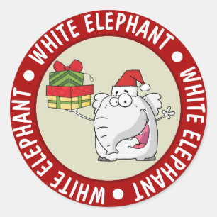 Adesivo Redondo O Elefante Branco Santa Hat dá cartoon