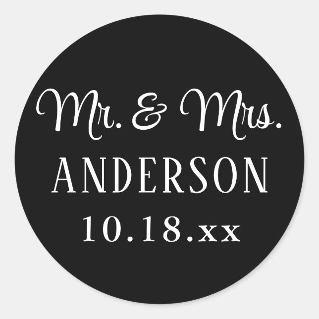 Adesivo Redondo O Elegante e Elegante Tipografia Moderna de Casame (Frente)