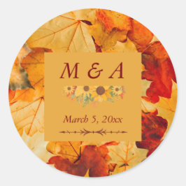 Adesivo Redondo O Elegante Red Dourado Outono Deixa Casamento