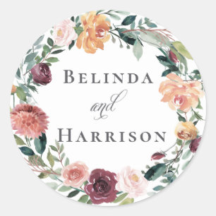 Adesivo Redondo O encanto rústico Borgonha cora casamento floral