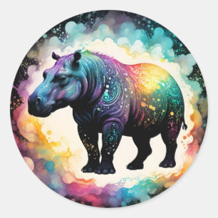 Adesivo Redondo O Espectral Hippo: Uma Viagem Holográfica