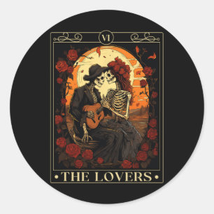 Adesivo Redondo O Esqueleto Da Placa Tarot Do Lovers Namorados Gót