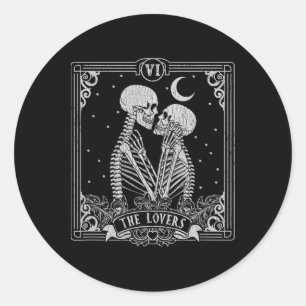 Adesivo Redondo O esqueleto da placa tarot dos amantes Dia de os n
