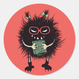 Adesivo Redondo O estudante mau do inseto do geek ama ler