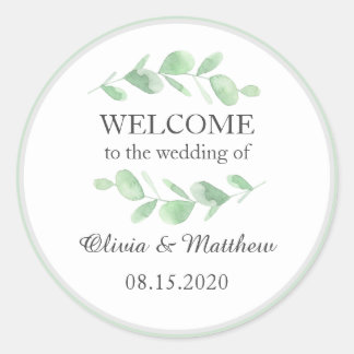 Adesivo Redondo O eucalipto sai. Boas-vindas ao casamento da Woodl