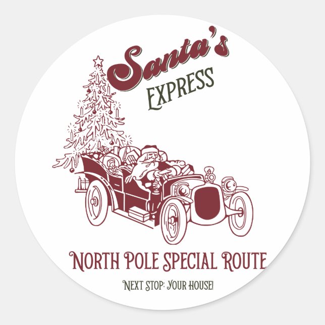 Adesivo Redondo O Expresso Vintage do Papai Noel Natal (Frente)