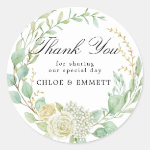 Adesivo Redondo O Favor Do Casamento De Azul Branco Floral Obrigad