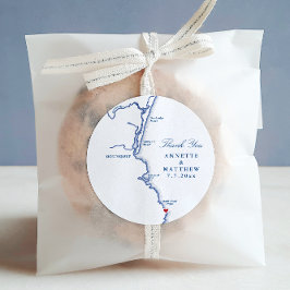 Adesivo Redondo O Favor do Casamento Ogunexit Maine Obrigado