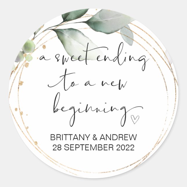 Adesivo Redondo O Favor do Casamento Trate Bag Jar Sweet Começando (Frente)