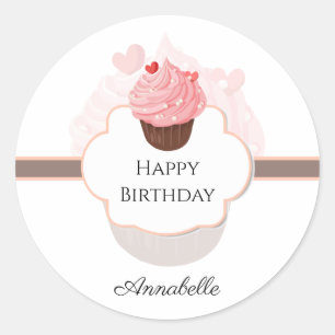 Adesivo Redondo O feliz aniversario   personalizou o cupcake de  
