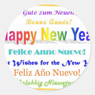 Adesivo Redondo O feliz ano novo - multilingue