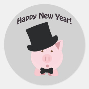 Adesivo Redondo O feliz ano novo! Porco Dapper