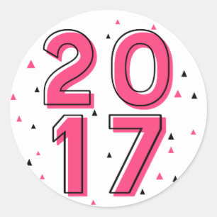 Adesivo Redondo O feliz ano novo retro 2017 da tipografia do rosa