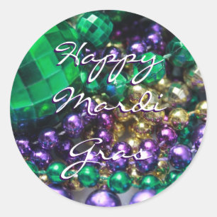 Adesivo Redondo O Feliz Mardi Gras Bead Joga Faixas Horárias