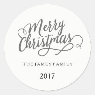 Adesivo Redondo O Feliz Natal personalizou o nome de família
