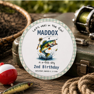 Adesivo Redondo O-Fish-Ally Dois segundos aniversários De Pesca