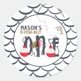 Adesivo Redondo O-Fish-ally Uma Festa de aniversário de pesca