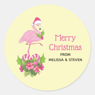 Adesivo Redondo O Flamingo Rosa no Natal do Whimsical