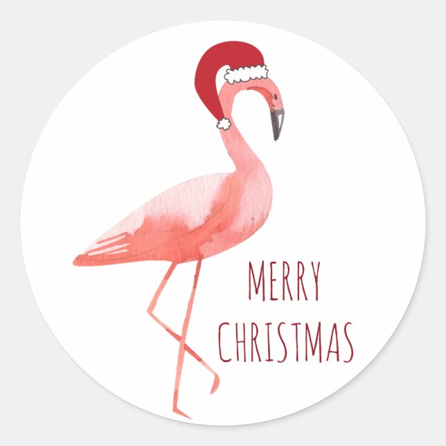 Adesivo Redondo O flamingo Santa, engraçado Natal. (Frente)