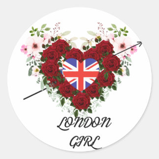 Adesivo Redondo O floral da Rosa de London Girl com Arrow Wreath
