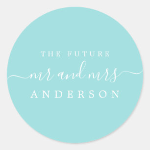 Adesivo Redondo O Futuro Chic Script Sr. Turquoise Blue Wedding