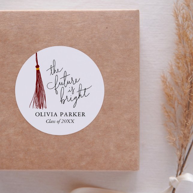 Adesivo Redondo O Futuro É Uma Graduação Brilhante Maroon Tassel (Criador carregado)