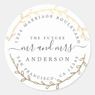 Adesivo Redondo O futuro Sr. Dourado Wreath Endereço de Regresso
