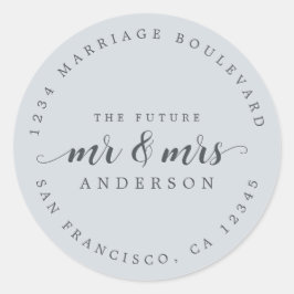 Adesivo Redondo O futuro Sr. Script Pastel Blue Return Endereço