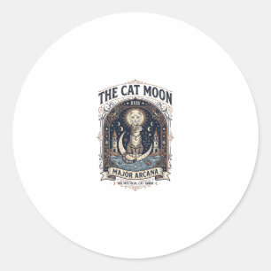 Adesivo Redondo O Gato Carta de Tarot do Gato Lua Arcano Maior Vin