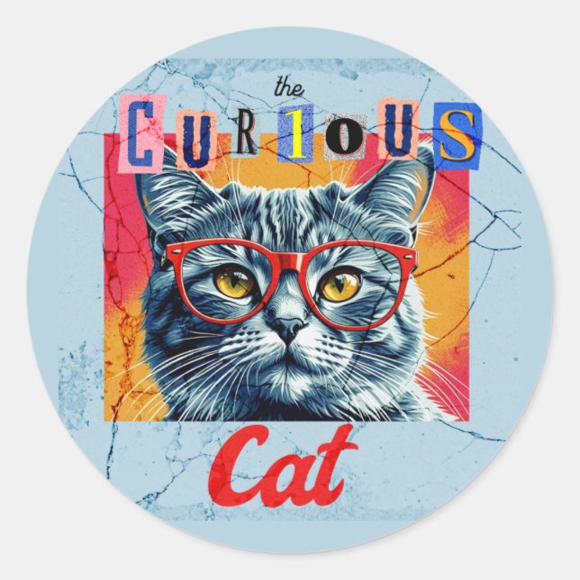 Adesivo Redondo O Gato Curioso (Frente)