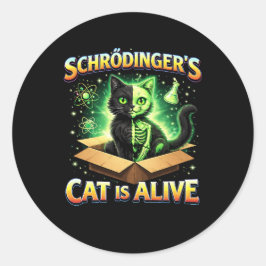 Adesivo Redondo O Gato Curioso de Schrödinger
