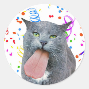 Adesivo Redondo O Gato Da Festa Recebeu Sua Língua?
