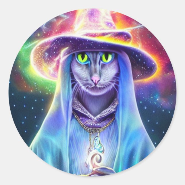 Adesivo Redondo O Gato das Bruxas no Chapéu (Frente)
