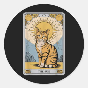 Adesivo Redondo O Gato De Tarot Do Sol - Comprimido Laranja Místic