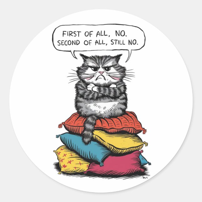 Adesivo Redondo O gato deveria estar sentado numa pilha (Frente)