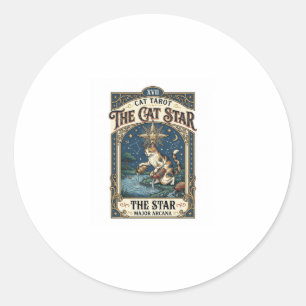 Adesivo Redondo O Gato Estrela Carta de Tarot Gato Arcanos Maiores