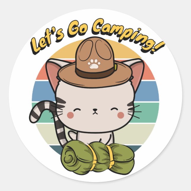 Adesivo Redondo O gato Tabby engraçado quer ir acampar (Frente)