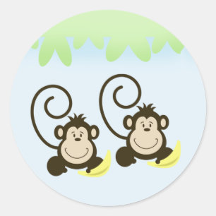 Adesivo Redondo O GÊMEO PARVO MONKEYS selos do envelope - azul