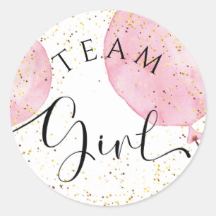 Adesivo Redondo O gênero da garota da equipe revela balões rosa-d'