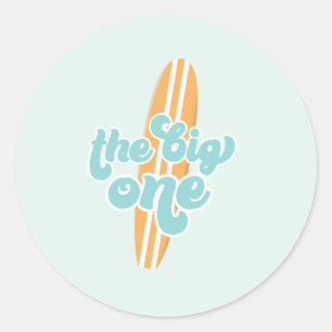 Adesivo Redondo O Grande primeiro aniversario de Praia de Um Surf