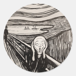 Adesivo Redondo O Gritar (1895) Edvard Munch Woodcut Fine Art