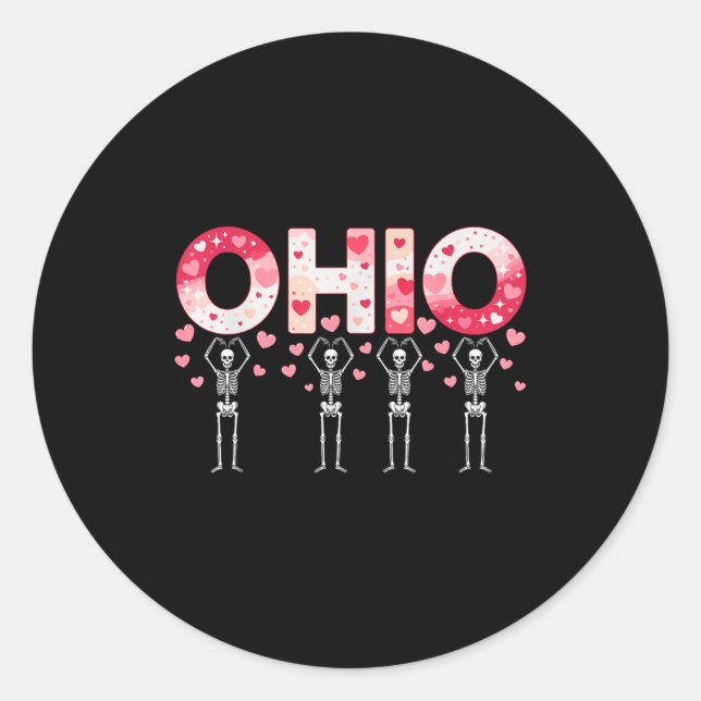 Adesivo Redondo O-h-i-o Funny Skeletons Ohio In Midwestern Valenti (Frente)