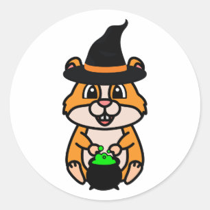 Adesivo Redondo O hamster engraçado é uma bruxa