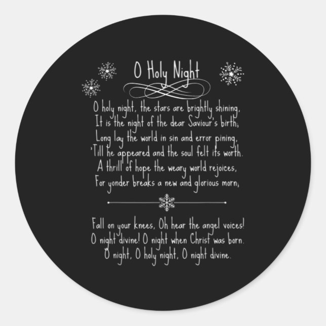 Adesivo Redondo O Holy Night Christmas Carol Music Song Lyrics Tex (Frente)